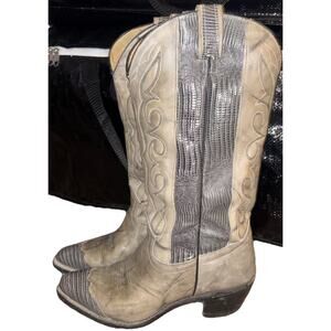 Vintage Texas Imperial Cowboy Boots Leather Gray Black Western USA Size 7.5